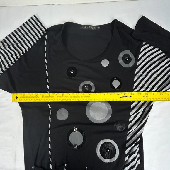 Lavena Tunic Top Women M/L Black Embellished Pullover Blouse Long Sleeve - Picture 11 of 16